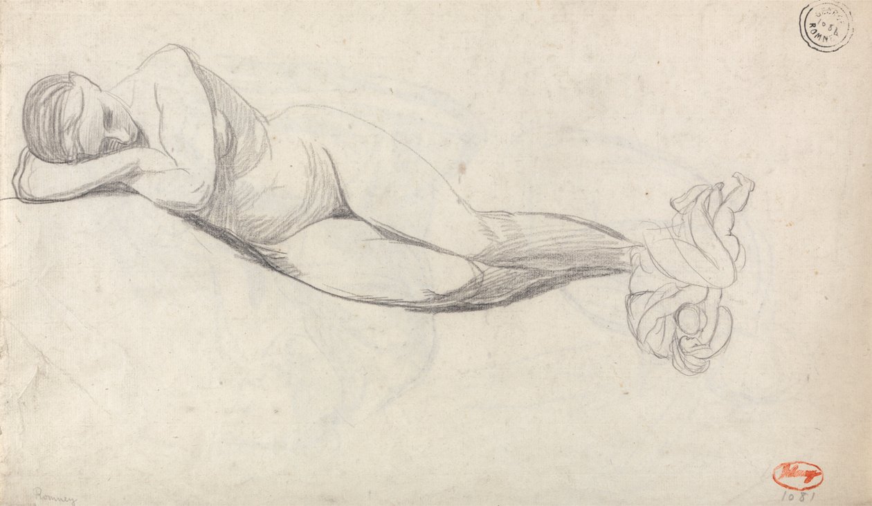 Study of a Reclining Nude, and Seated Woman Comforted by a Child by George Romney