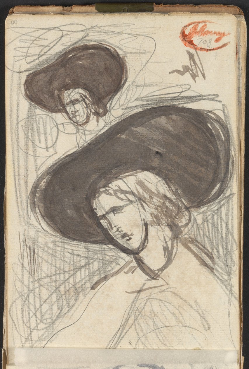 Two Sketches of Lady with Hat by George Romney