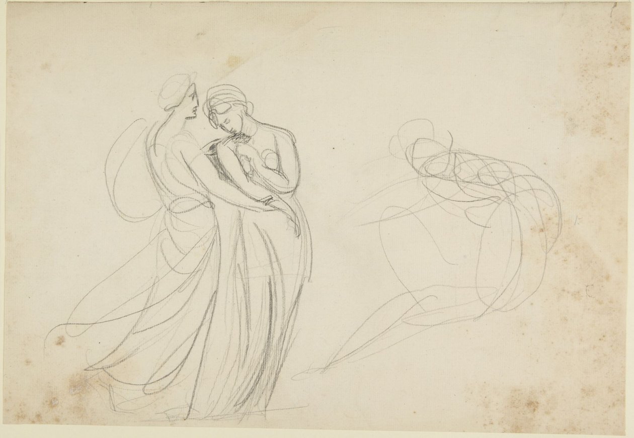 Two Female Figures Before a Seated One, Study for Two Maidens Consulting a Fortune-Teller by George Romney