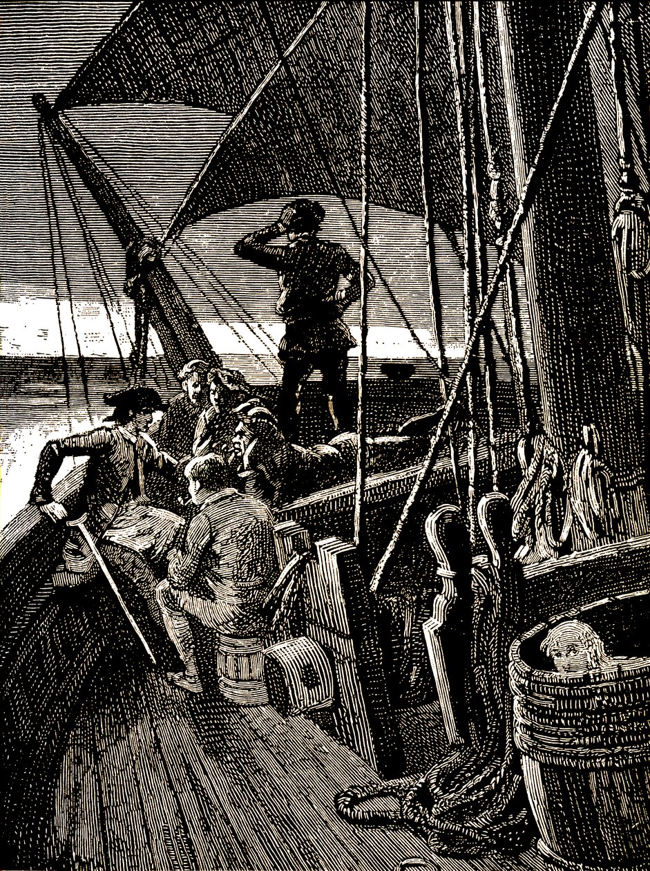Jim Hawkins Overhears a Conversation Revealing the Pirate Mutiny by George Roux