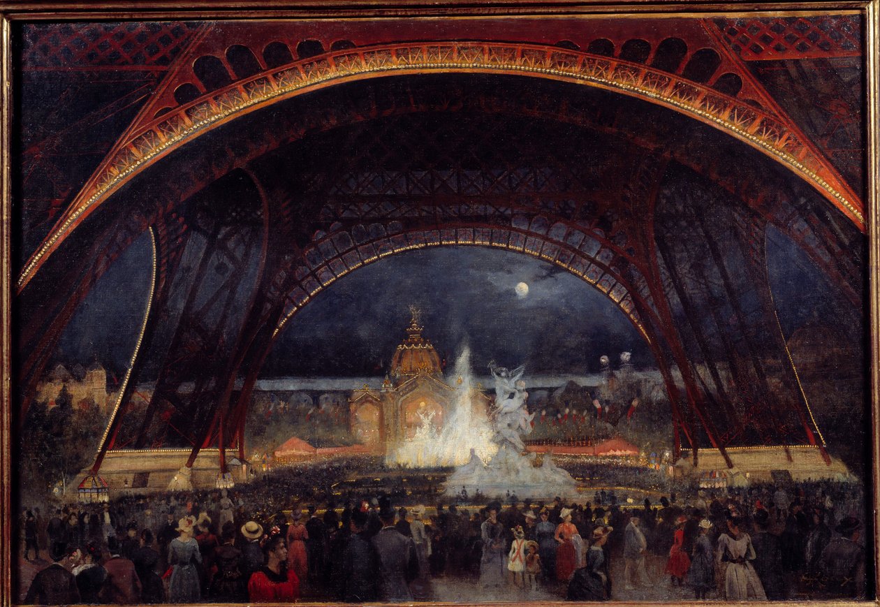 Night party at the 1889 Universal Exhibition under the Eiffel Tower (1889) by George Roux