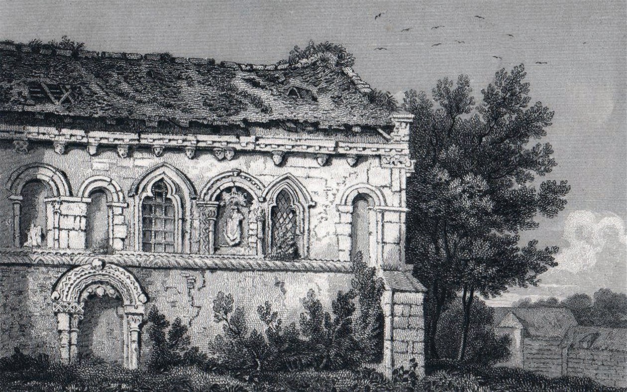 St Nicholas Church 1829 Engraving, Barfrestone, Kent, England by George Shepherd