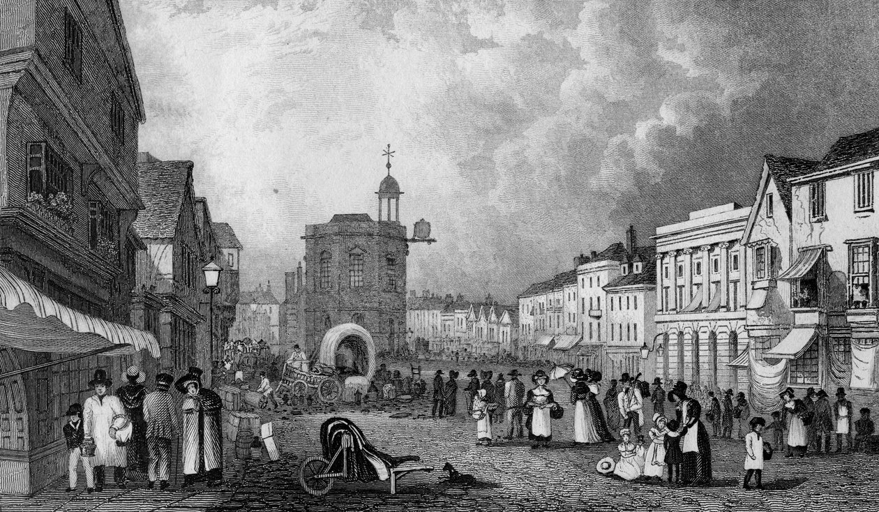 High Street, Maidstone, A Market Day, engraved by S. Lacey, published 1832 by George Shepherd