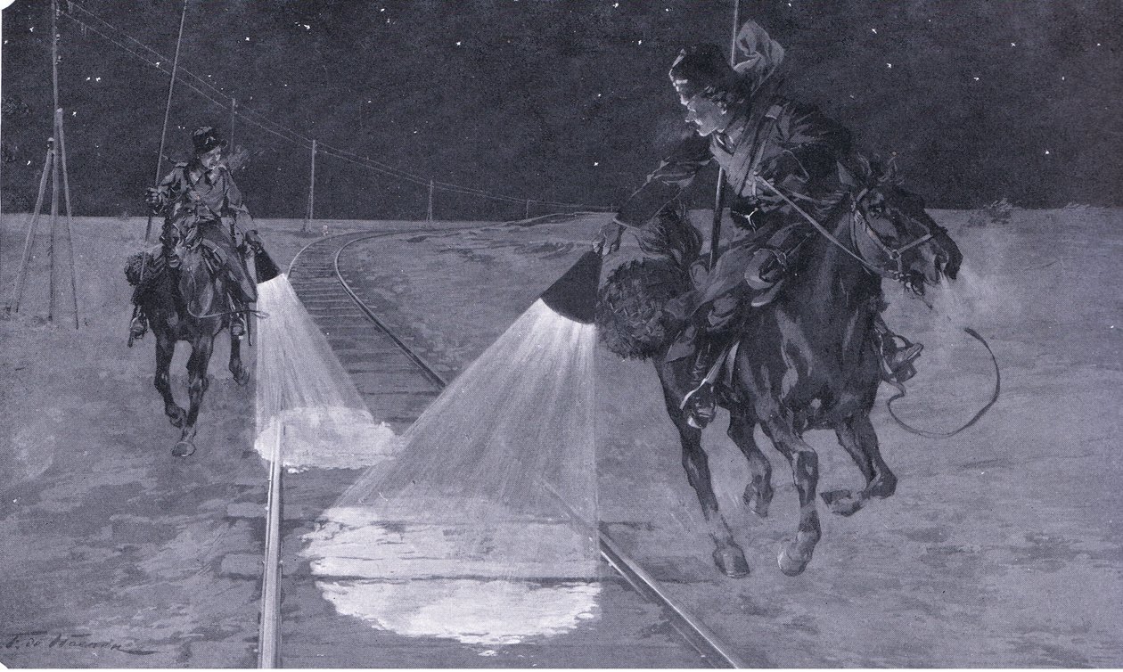 On a Manchurian Railway: Night Patrol by George Soper