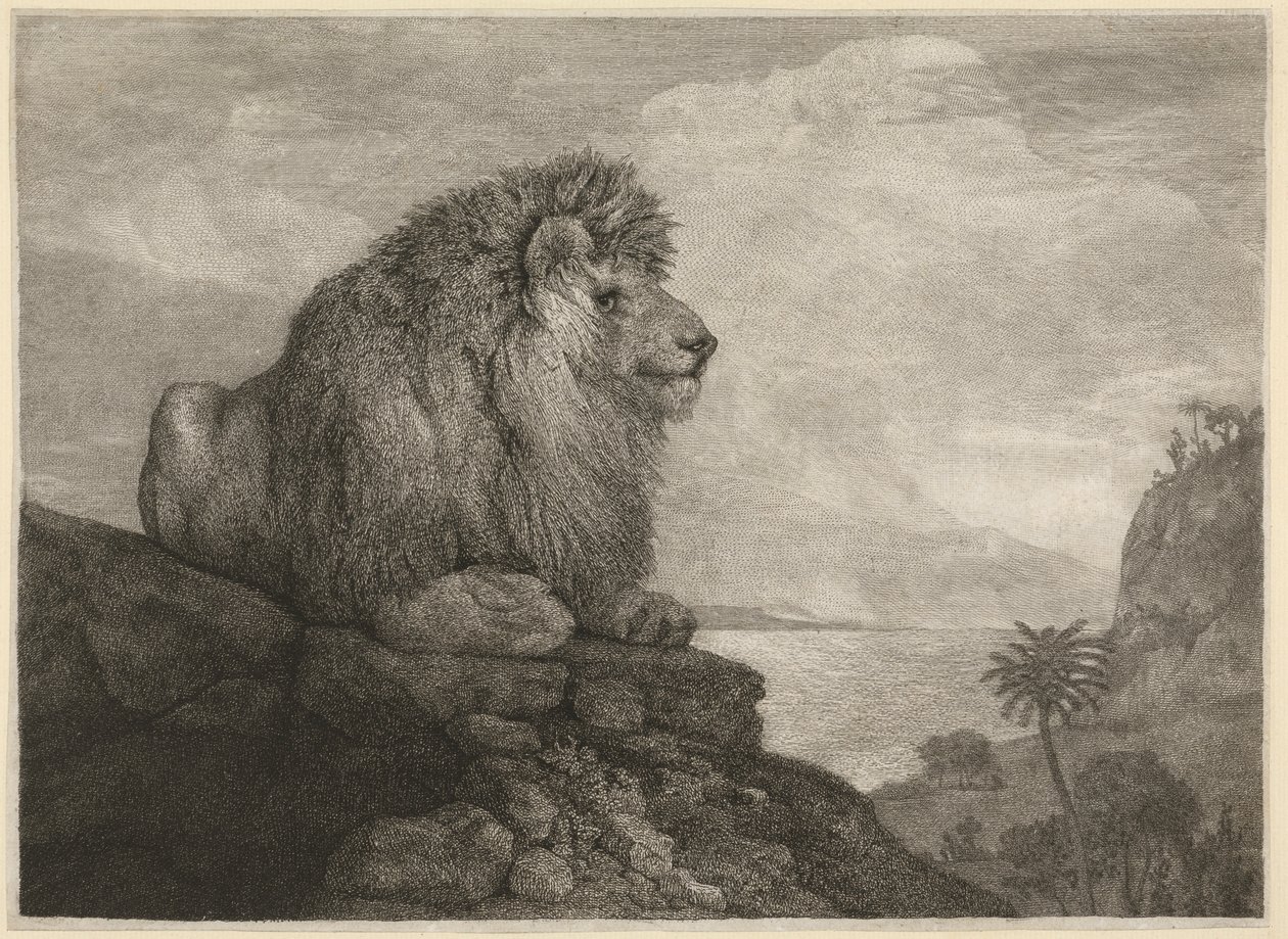 A Lion Resting on a Rock by George Stubbs