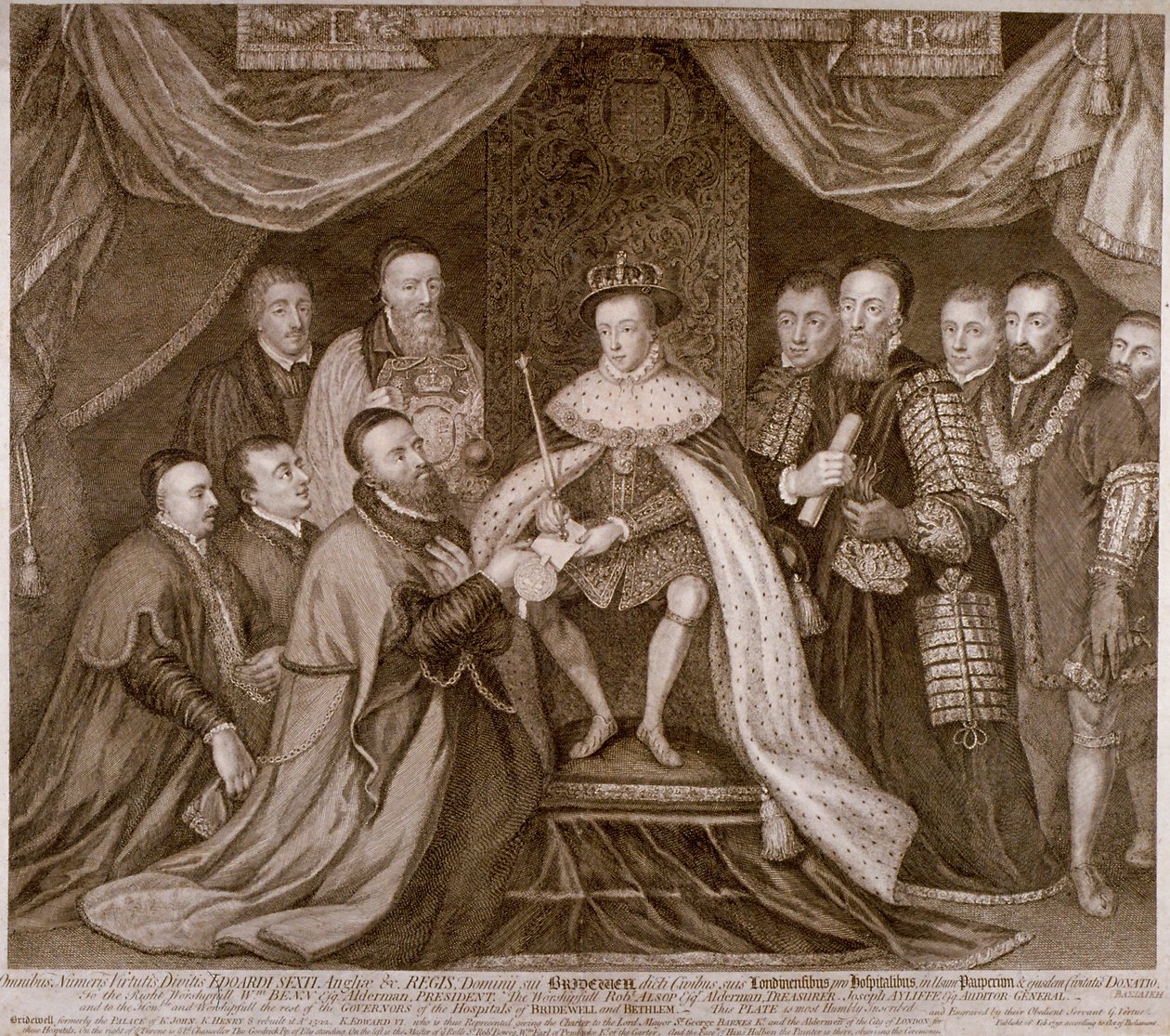 Edward VI Signing a Charter Giving Bridewell to the City of London for a Workhouse by George Vertue