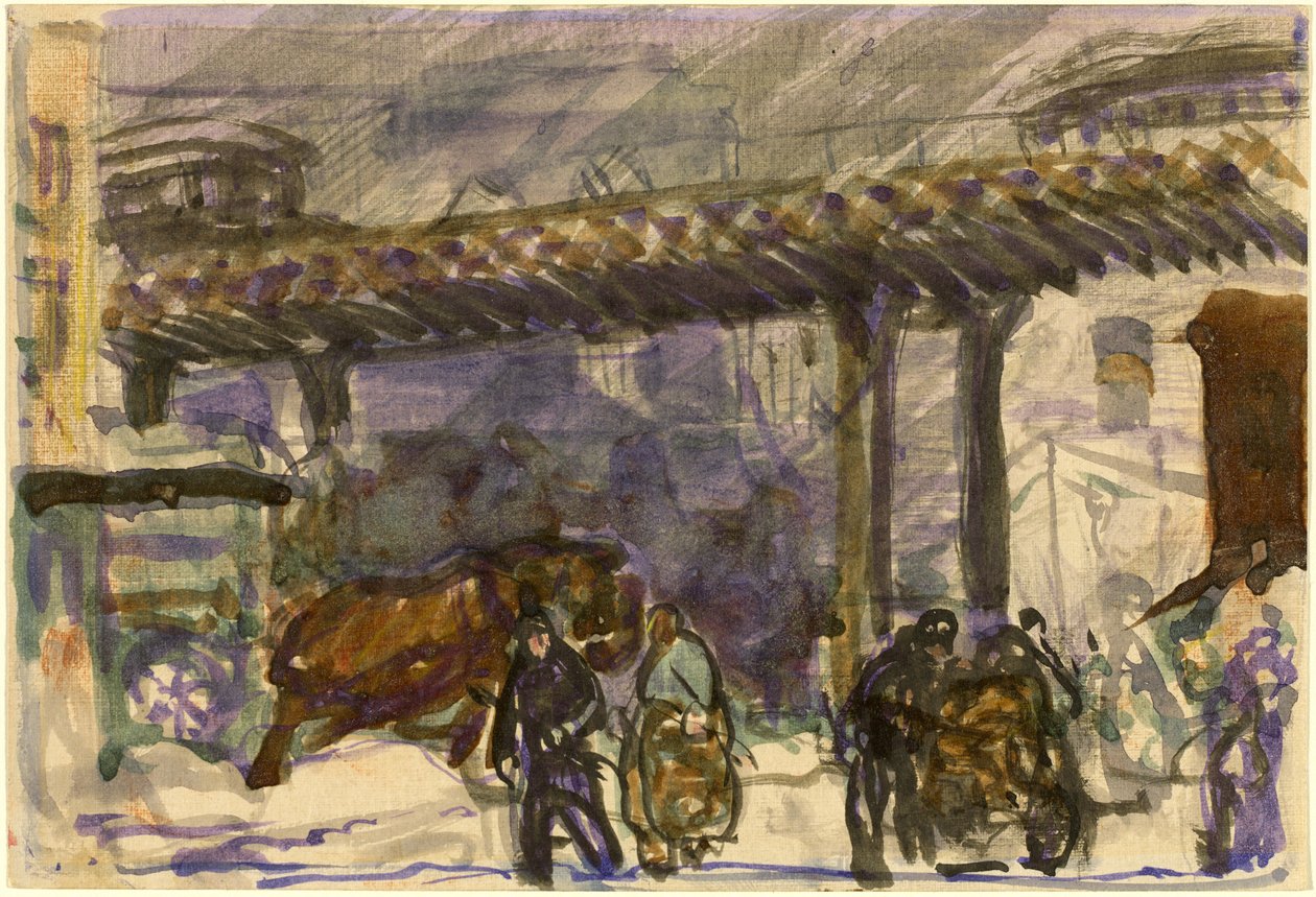 A Winter Day - Under the Elevated Near Brooklyn Bridge, c. 1907 by George Wesley Bellows