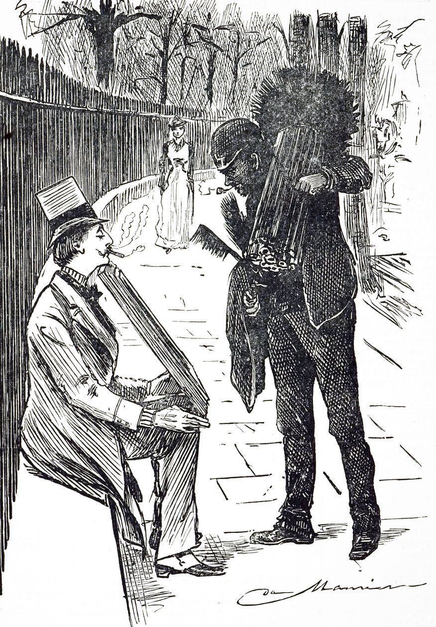 A chimney sweep carrying his brushes through the streets of London by George du Maurier
