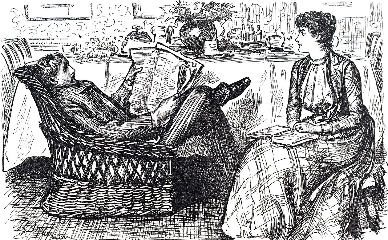 A Husband and Wife Reading by George du Maurier