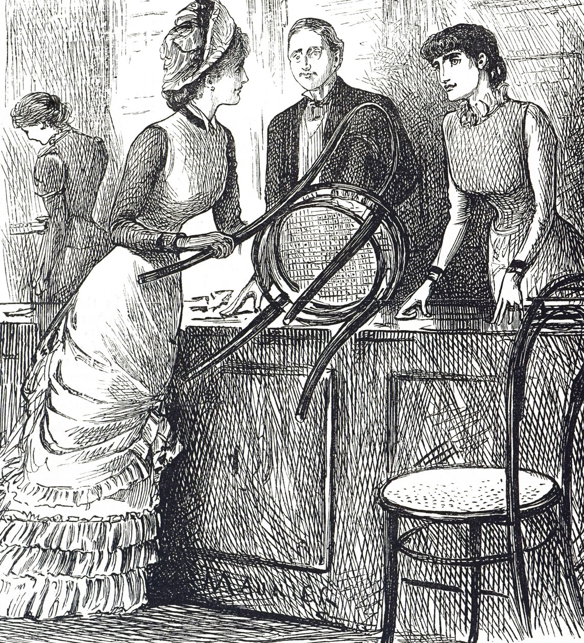 Cartoon Commenting on the Working Conditions of Shop Assistants by George du Maurier