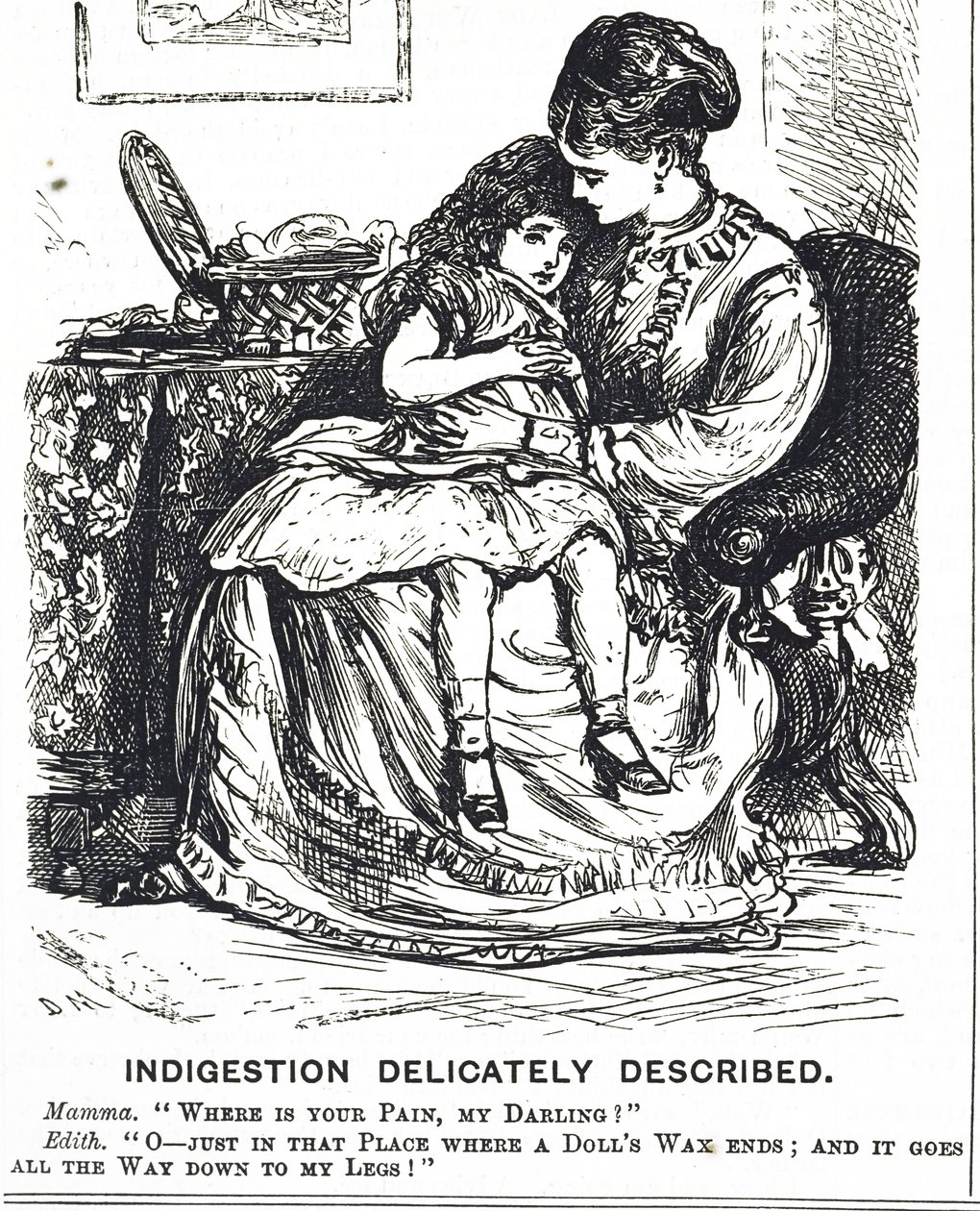 Cartoon Depicting a Young Girl Suffering from Indigestion by George du Maurier