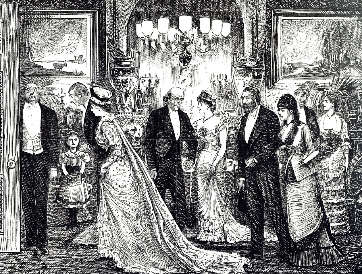 Cartoon Depicting an Elegant Soirée in a Victorian Home by George du Maurier