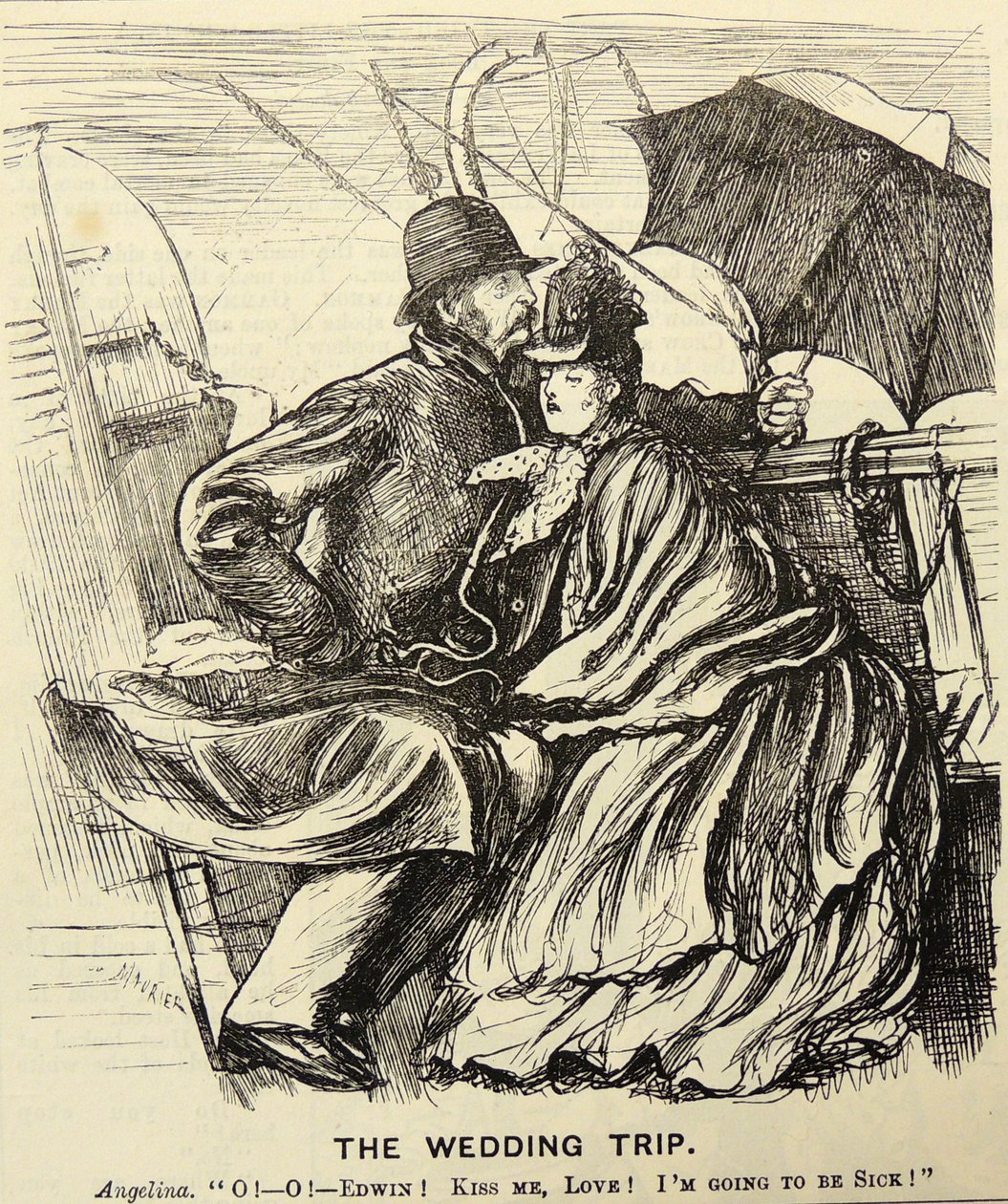 The Wedding Trip: Honeymoon couple suffering from seasickness while crossing the English Channel by George du Maurier