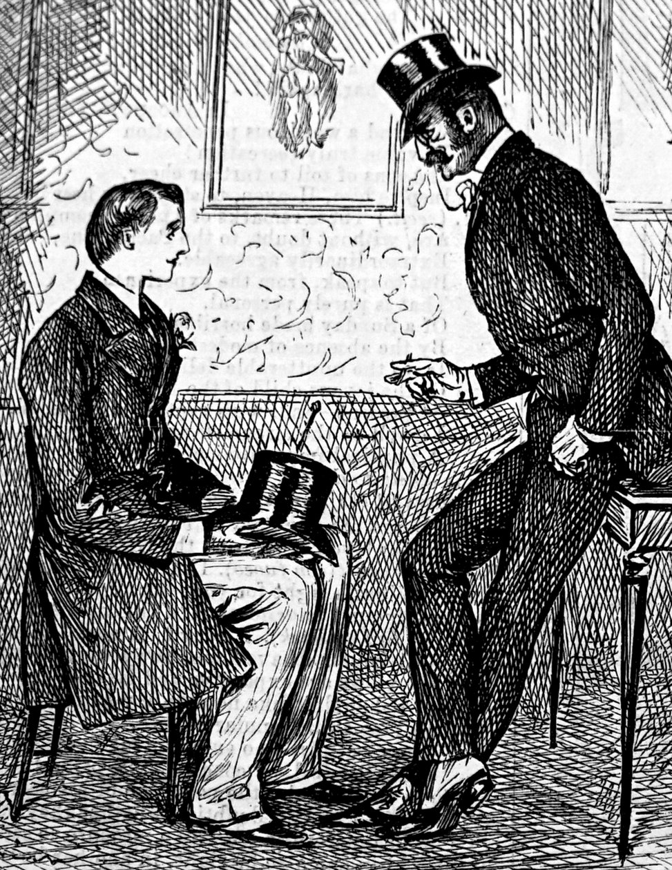 Two Gentlemen Smoking a Cigar and Talking After Dinner by George du Maurier