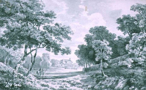 A House seen across Open Parkland by George the Elder Barret
