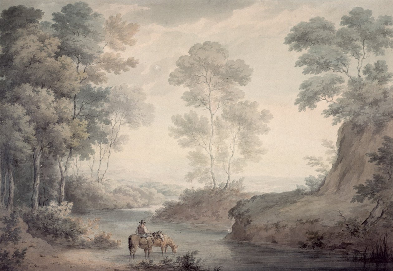 Landscape with River and Horses Watering by George the Elder Barret