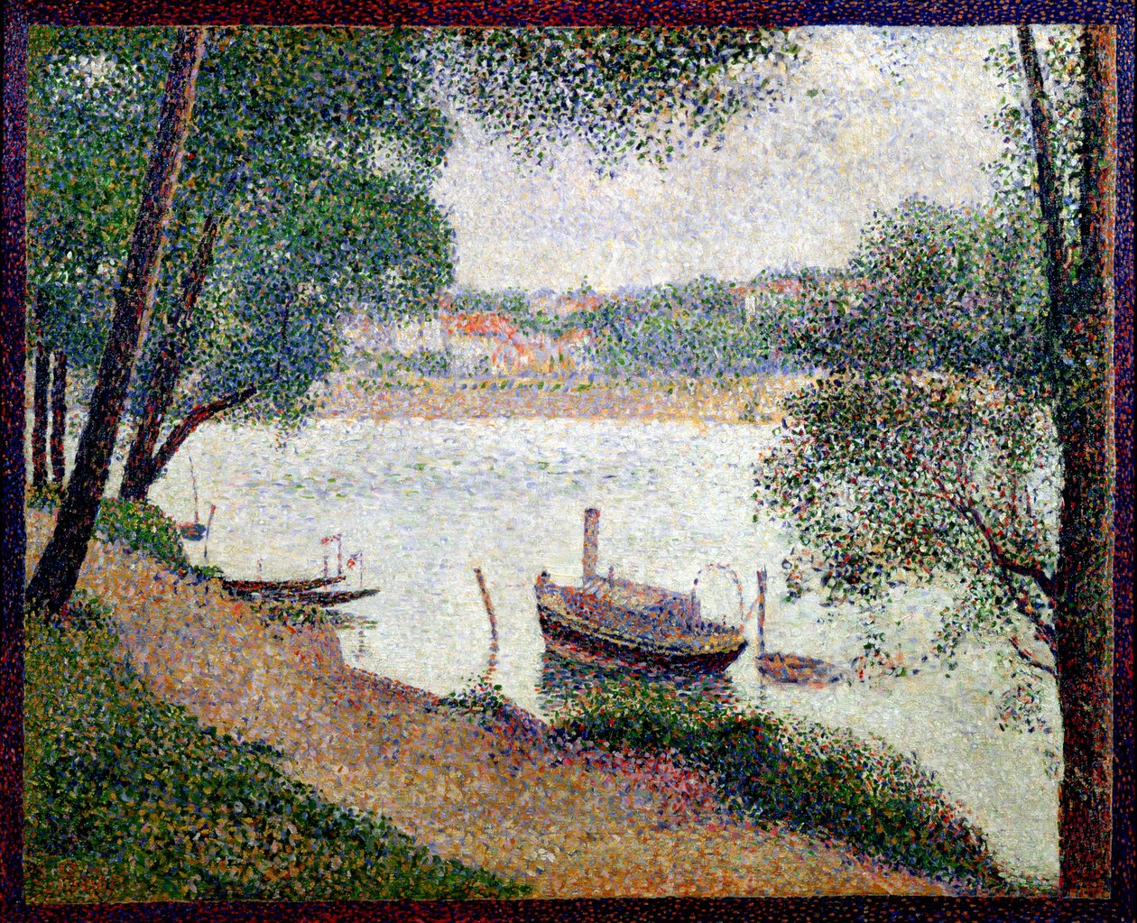 River Landscape with a Boat by Georges Seurat
