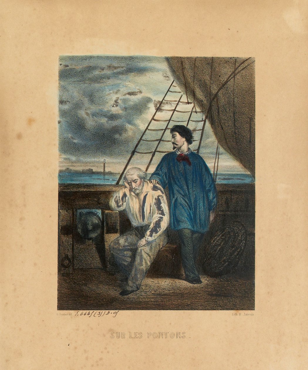 On the Pontoon, engraved by H. Jannin by Georges Alexandre after Fischer