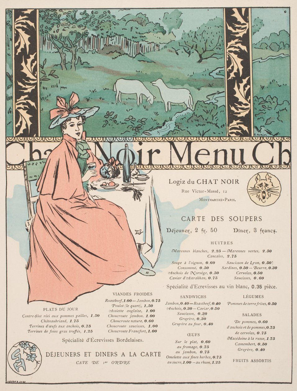 Menu from the Chat Noir by Georges Auriol