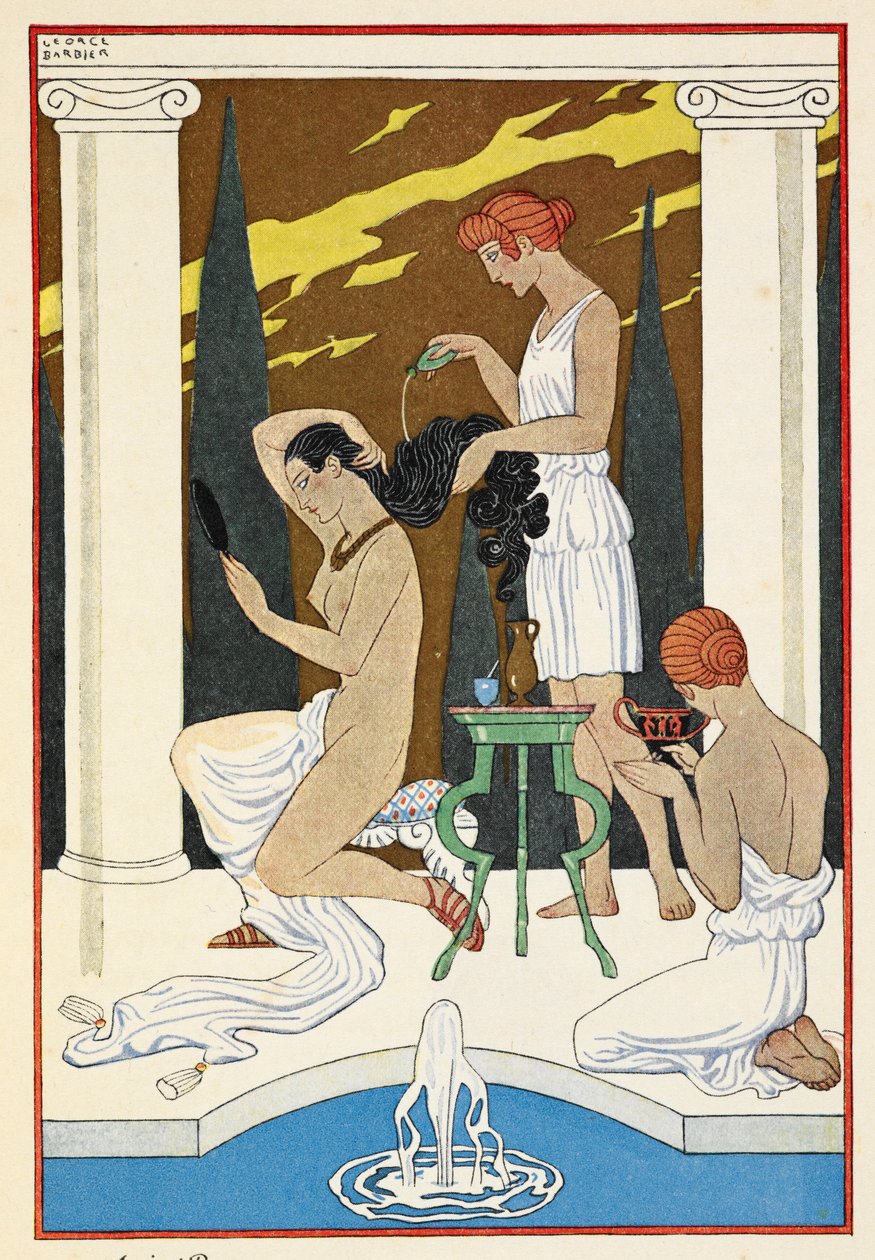 Ancient Rome. A Personage Having Her Hair Washed by Servants. by Georges Barbier
