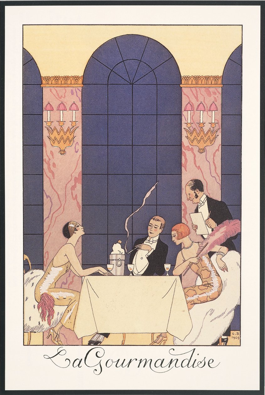 Falbalas et Fanfreluches, Almanac for 1925: "La gourmandise", by George Barbier, print by Georges Barbier
