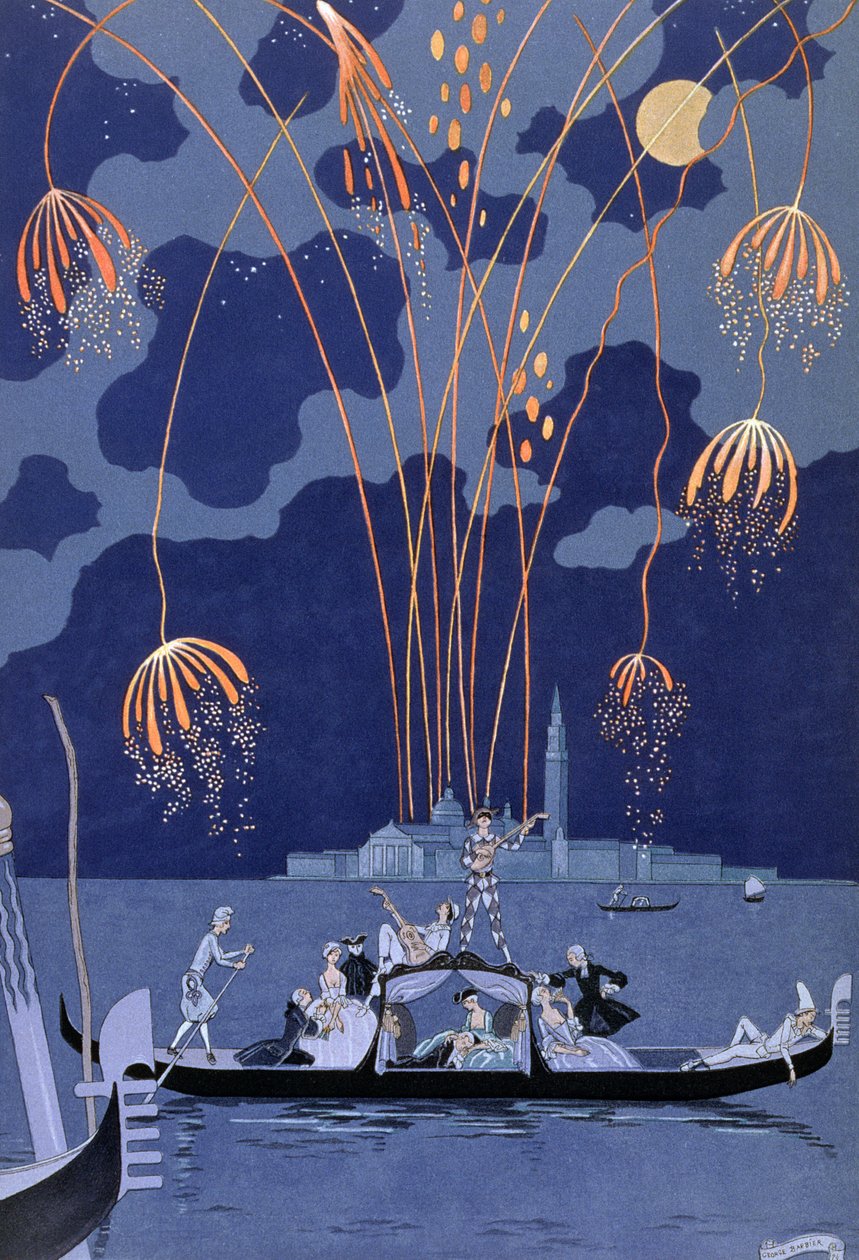 Fireworks in Venice (book illustration) by Georges Barbier