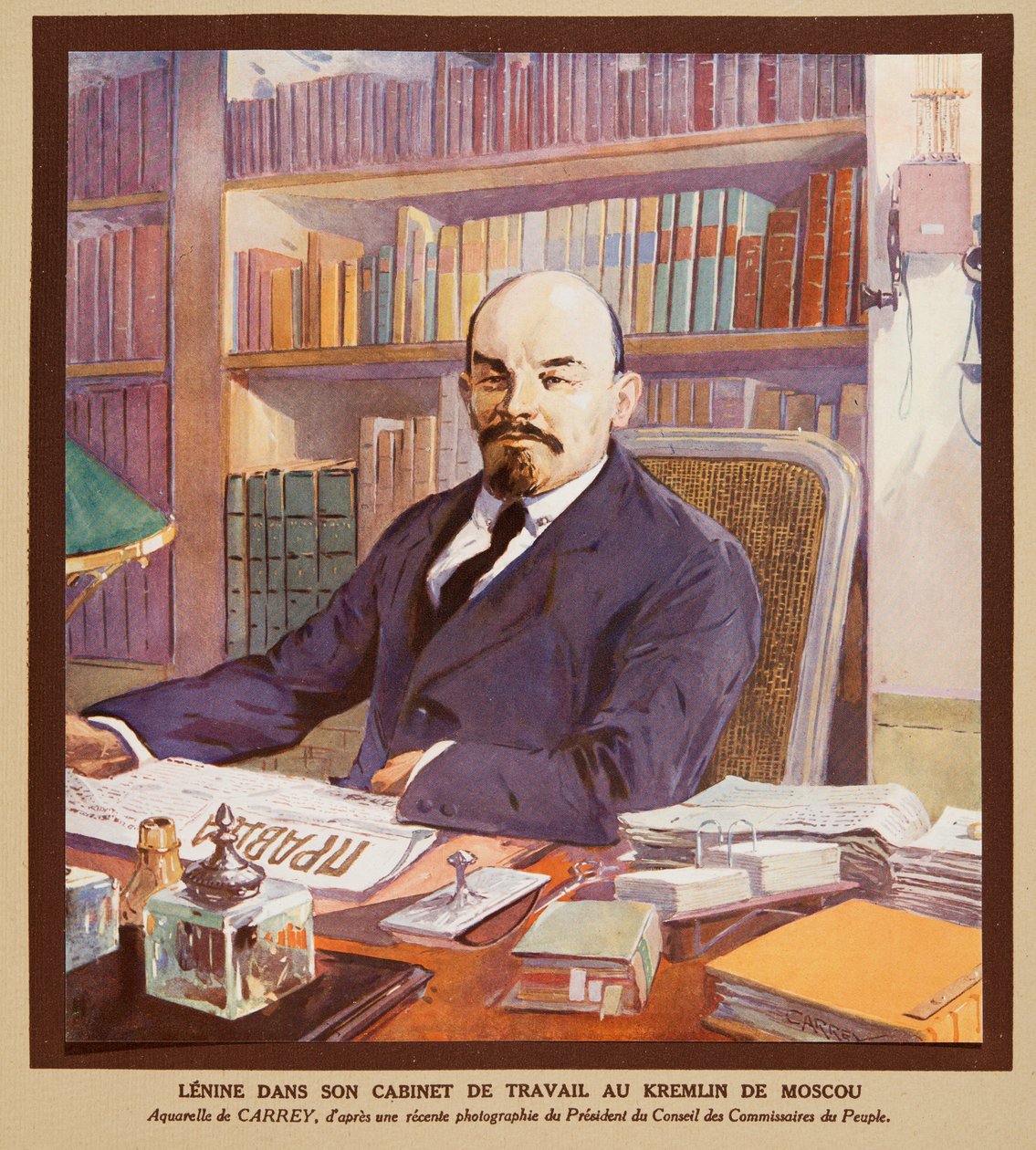 Lenin in his Office at the Kremlin in Moscow, from Histoire des Soviets by Georges Carrey