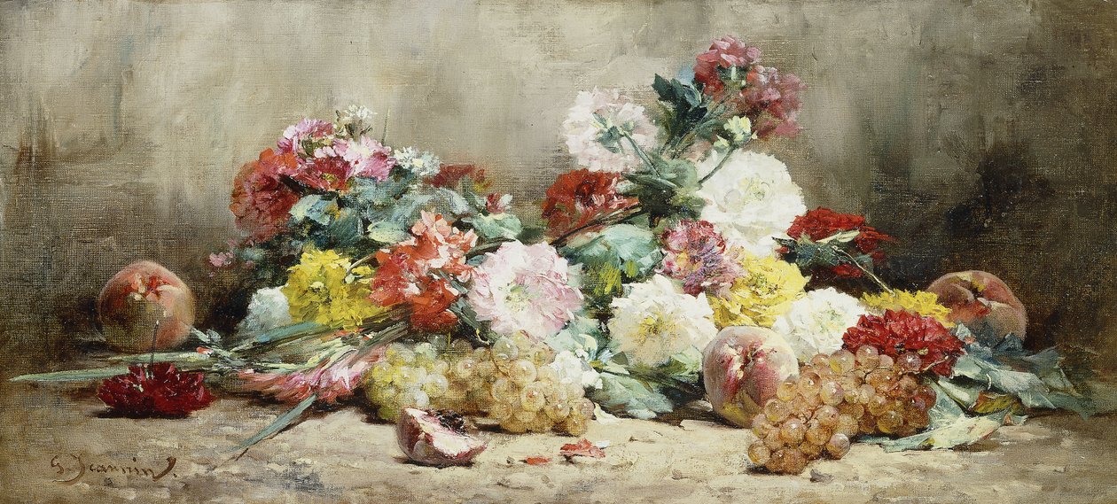 Carnations, Roses, Grapes and Peaches by Georges Jeannin