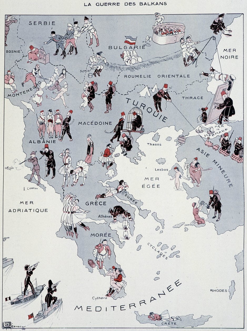 The Balkan War: Map of the War Theatre - in "La Vie Parisienne" of 26/10/1912 by Georges Leonnec