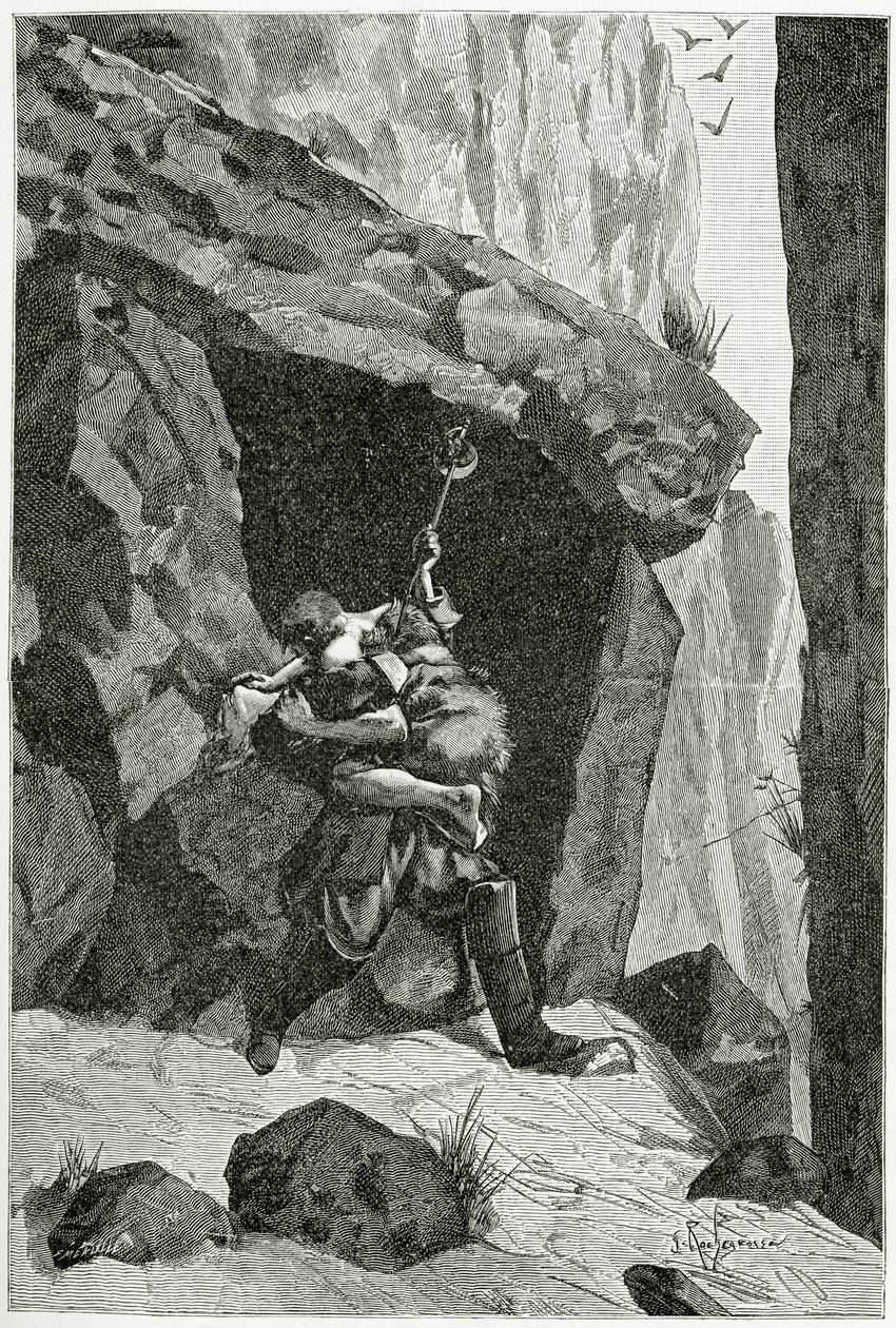 Combat of Han of Iceland and Ordener - Illustration from Han of Iceland, 19th Century by Georges Marie Rochegrosse