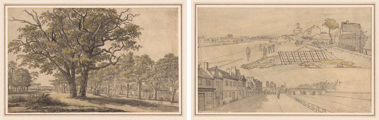 Landscape (recto) Two Views of Paris (verso) by Georges Michel