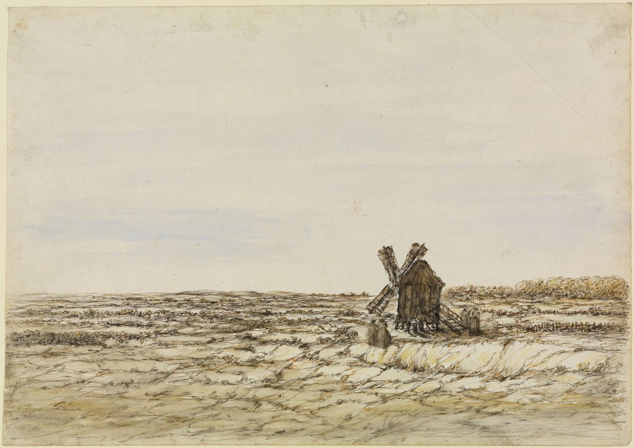 Windmill in a Wide Fallow Field by Georges Michel