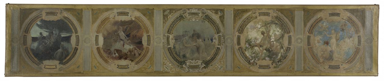 Sketch for the Lobau Gallery at Paris City Hall: The Birth of Paris. The Struggle. Philosophy and Ancient Literature. Springtime. Literature, in 1890 by Georges Picard