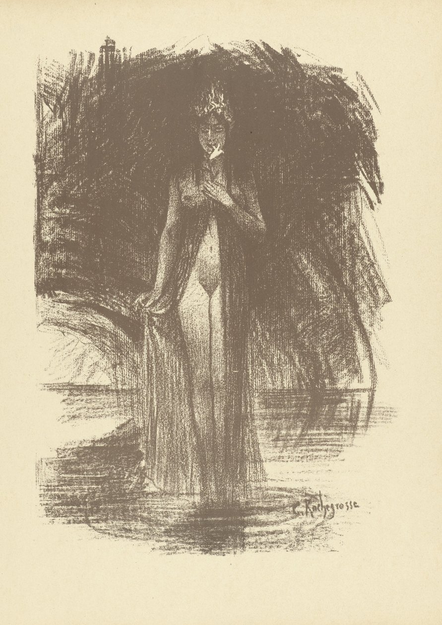 Naked Woman with Flower Standing in Shallow Water as Apparition Apparition L