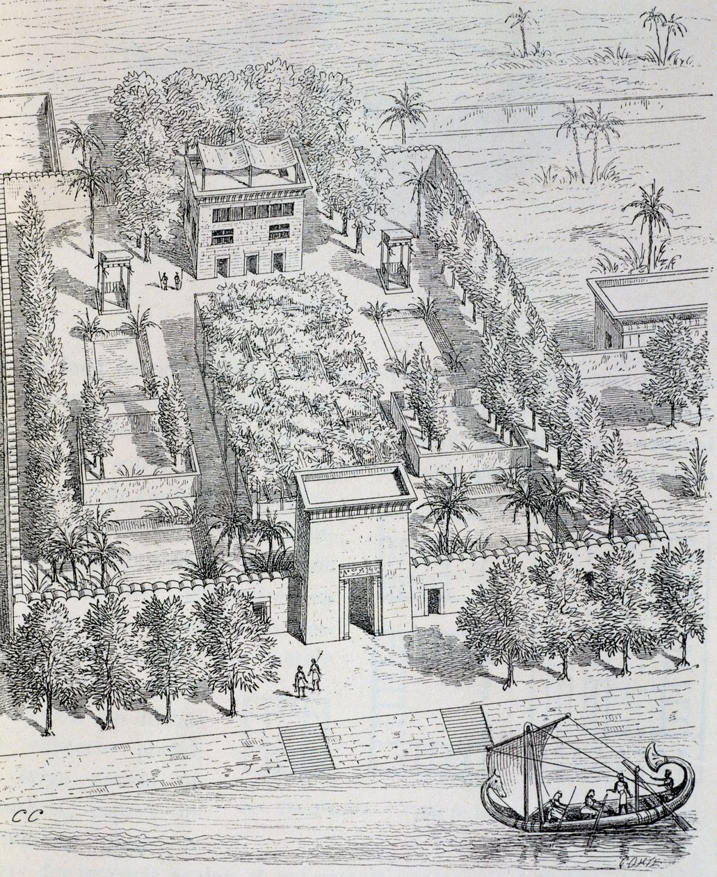 View of Egyptian Villa along the Nile, Reconstruction by Chipiez, from History of Art in Antiquity (Egypt, Assyria, Persia, Asia Minor, Greece, Etruria, Rome) by Georges and Chipiez Charles Perrot