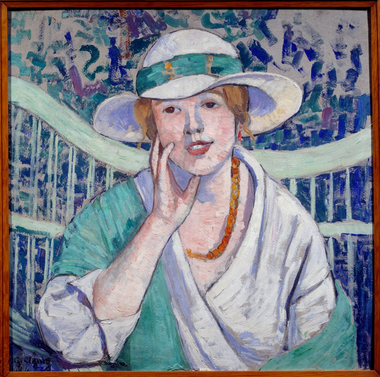 Portrait of Lady with White and Green Hat by Georgette Agutte