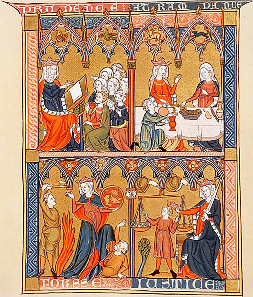 4 Cardinal Virtues from Somme le Roi by Dominican Friar Laurent, c 1290-1300 by Georgia Levan Ramishvili from Tbilisi