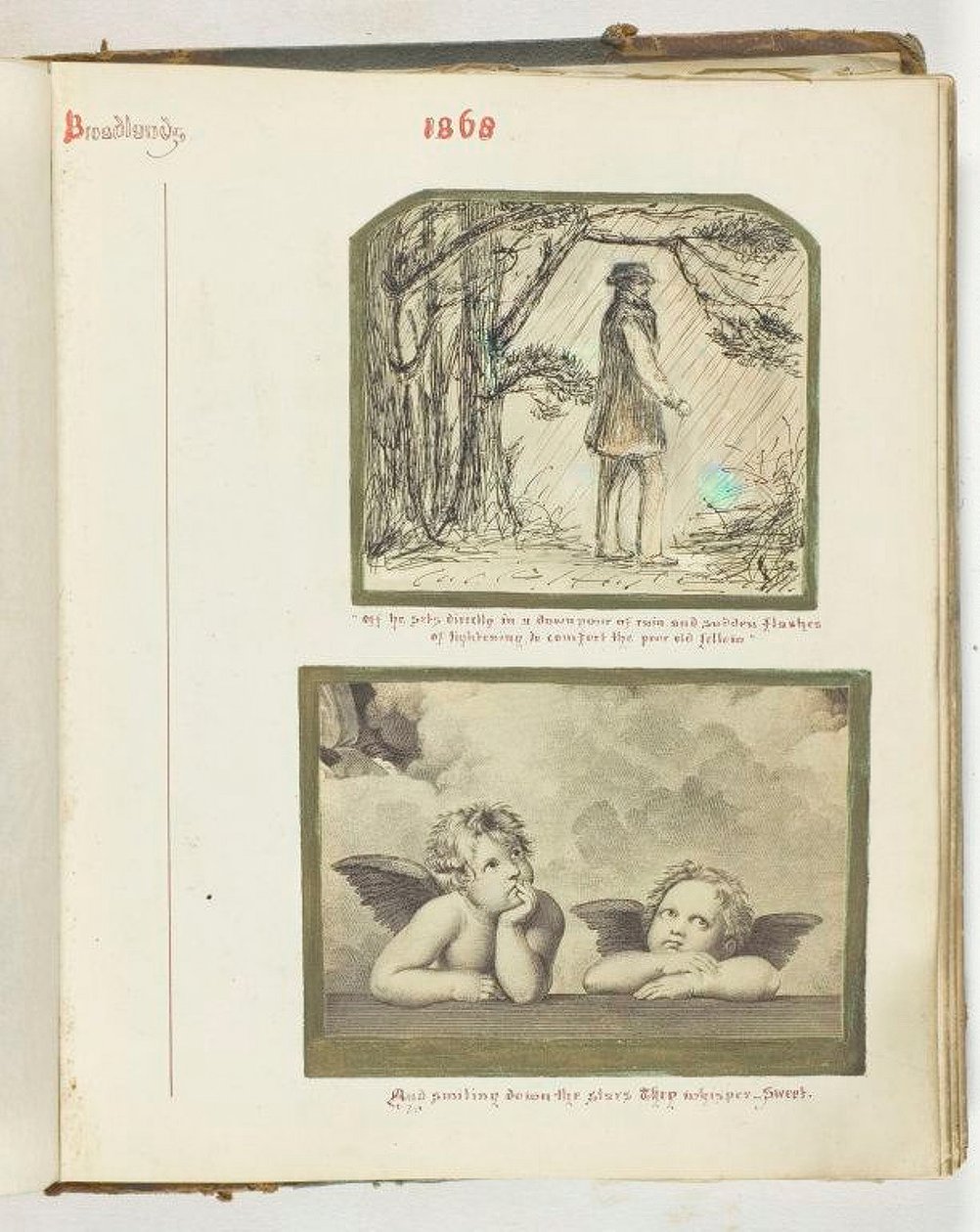 Untitled [man in the rain and two cherubs] by Georgina Cowper