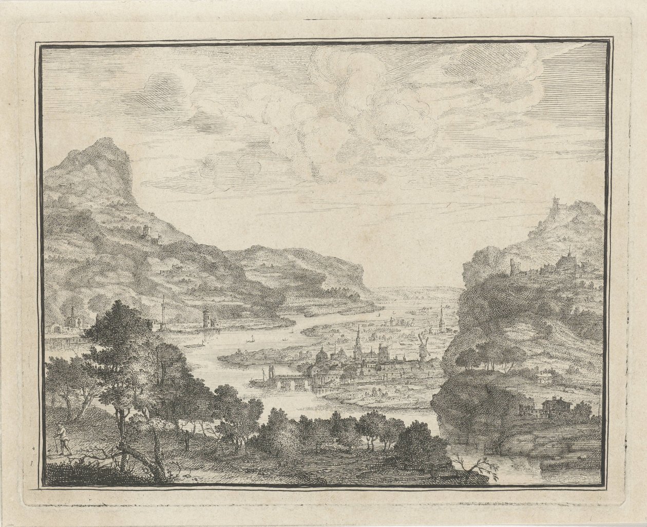 River Landscape with View of a City by Gerard Melder
