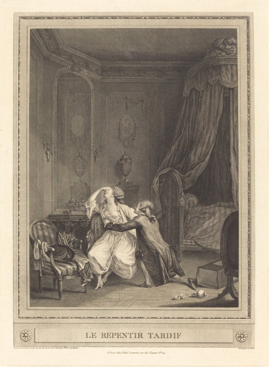 The Late Repentance by Gerard Rene Le Vilain after Nicolas Lavreince