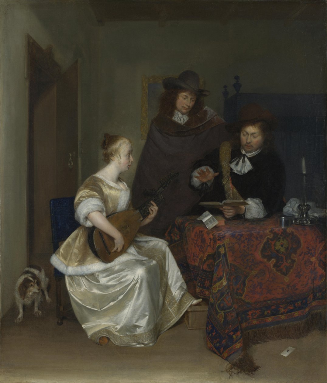 A Woman Playing a Theorbo to Two Men, ca 1668 by Gerard Ter Borch the Younger