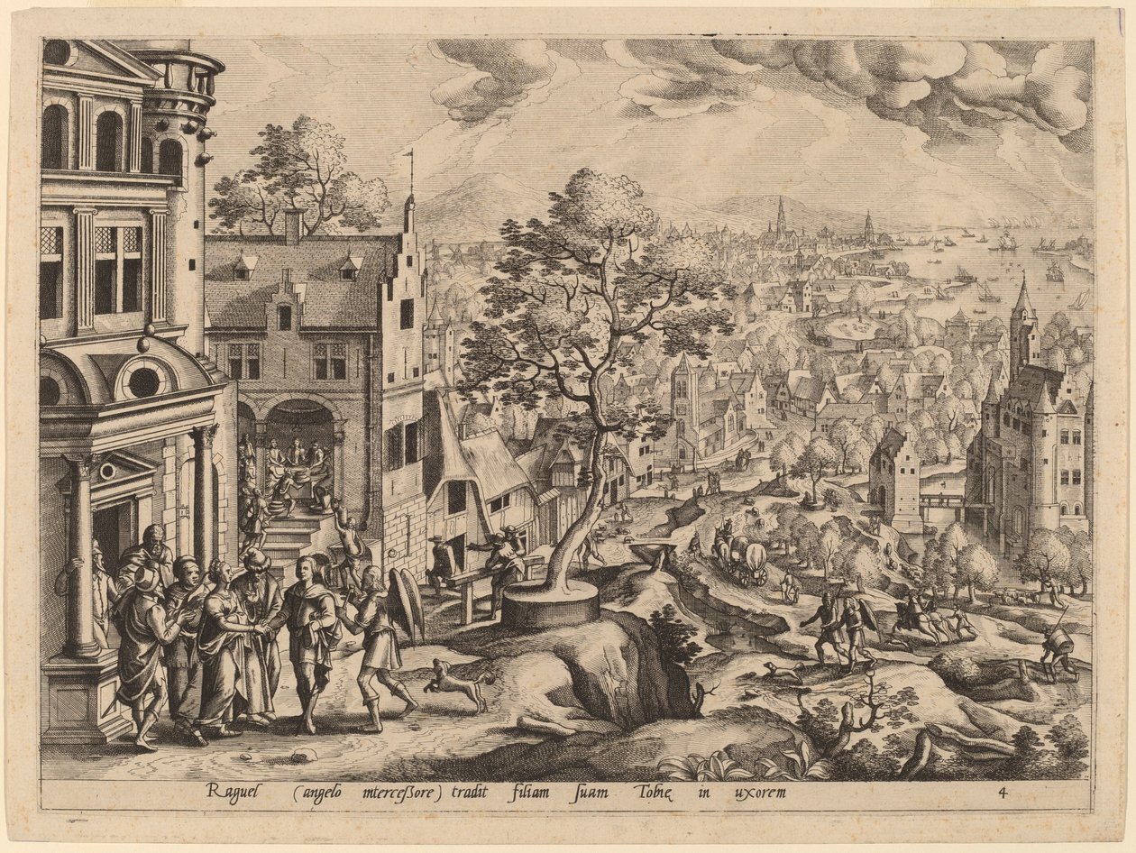 Tobias Arrives at the House of Raguel by Gerard de Jode after Hans Bol