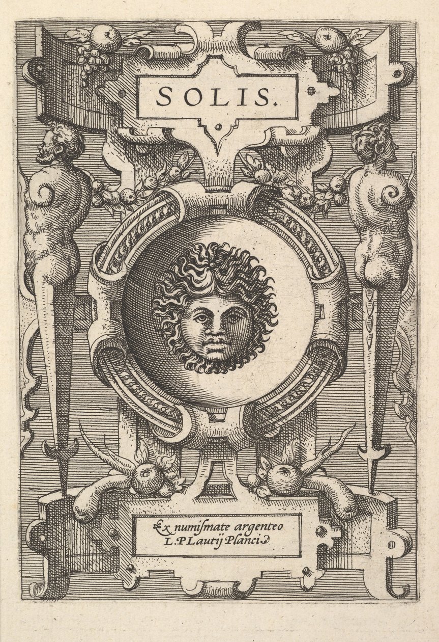 Bust of Sol surrounded by strapwork, from the series 