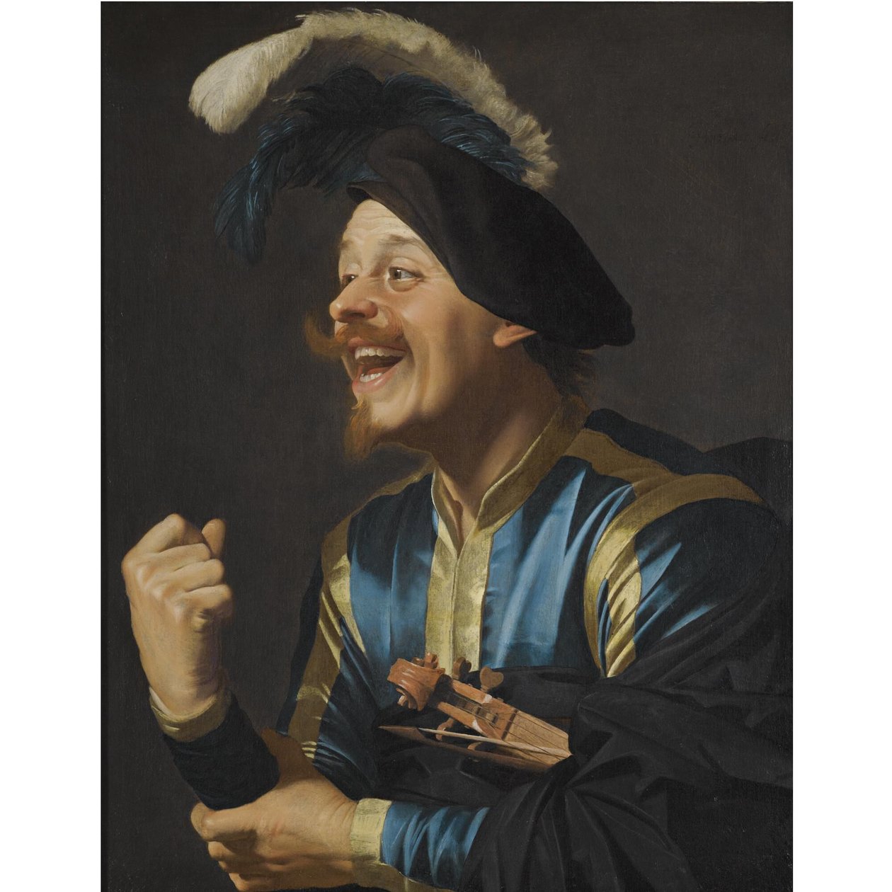Laughing Musician with a Violin Under His Arm by Gerard van Honthorst