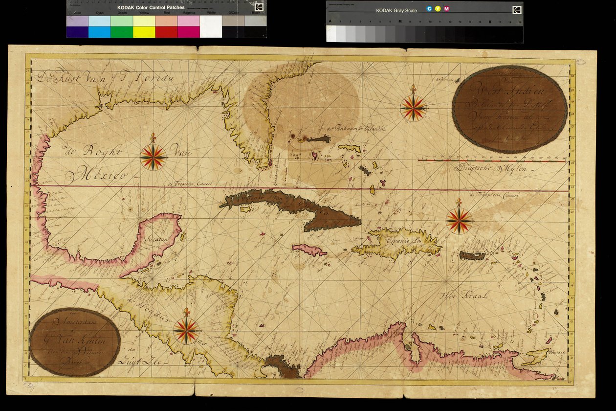 Map of the West Indies, Caribbean Sea, Antilles by Gerard van Keulen