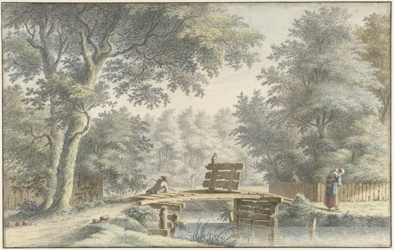Landscape with a Bridge on which an Angler by Gerard van Rossum
