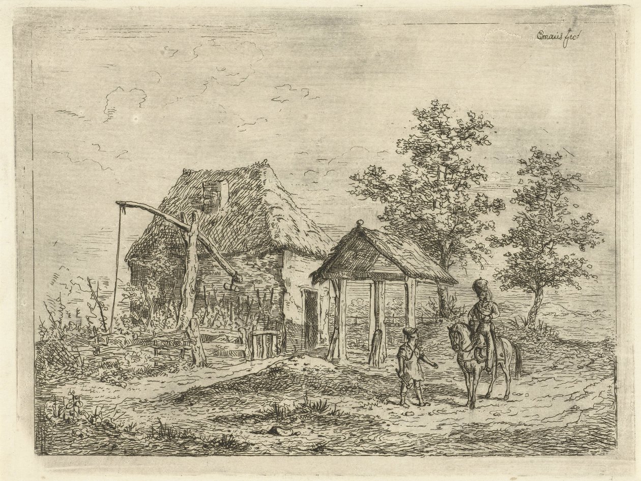 Cavalryman at a Farm by Gerardus Emaus de Micault