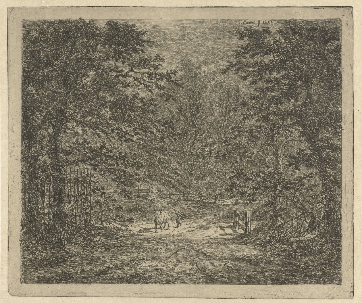 Shepherdess with Cow in the Forest The Cow in the Bentheim Forest by Gerardus Emaus de Micault