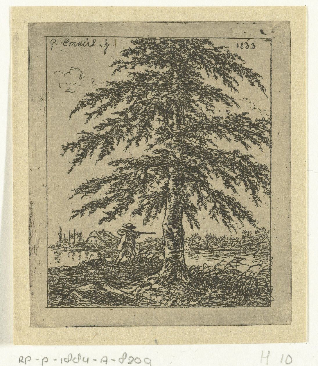 Landscape with Beech and Hunter by Gerardus Emaus de Micault