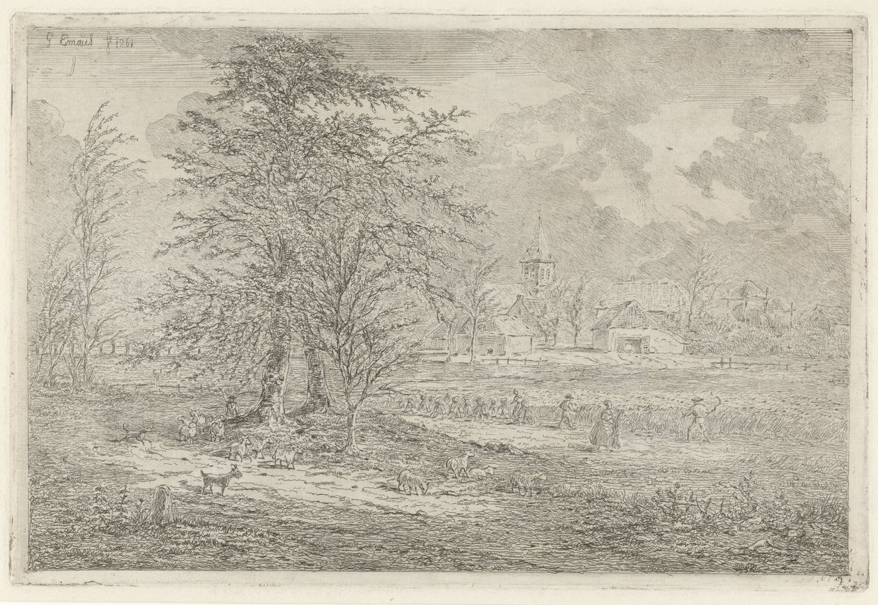 Shepherd by Cornfield (The Waterspout at Zoelmond) by Gerardus Emaus de Micault